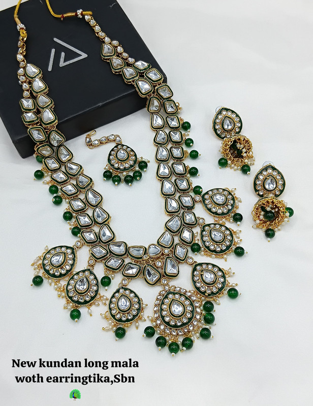 [Bridal 89 Green] Classic Contemporary Green Kundan Choker Necklace Earring Jewellery Set For Bride