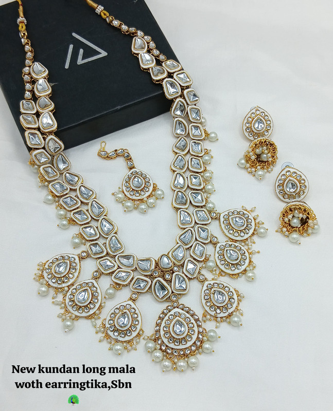 [Bridal 89 White] Glamorous Contemporary White Kundan Choker Necklace Earring Jewellery Set For Bride