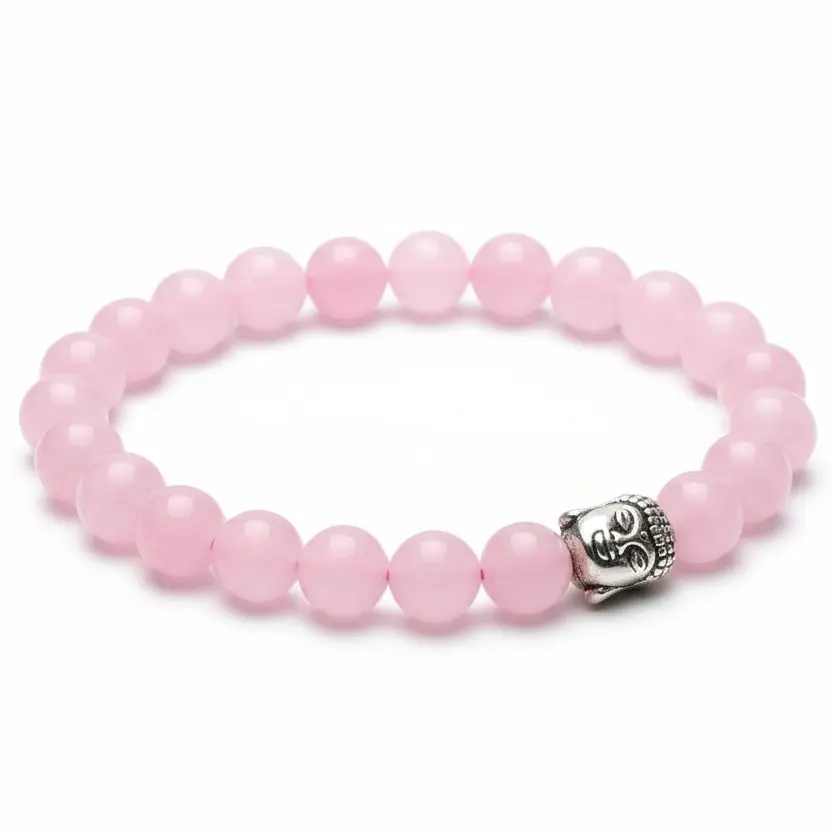[Rose Quartz Bracelet with Buddha for Women (20 Beads)] Rose Quartz Bracelet with Buddha for Women (20 Beads)