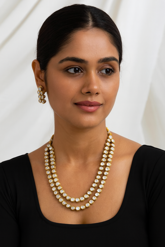 [K47 WHITE] Royal Couture Royal Kundan Long Necklace Jewellery Set For Women