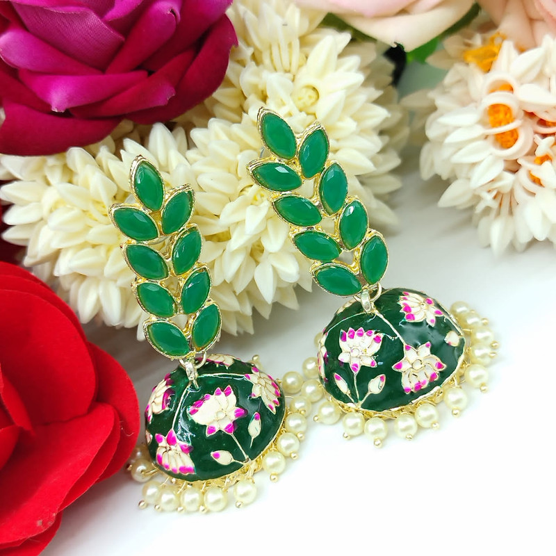 [ER21 GREEN] Graceful Haldi Green Earrings Set