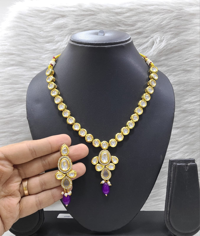 [K11 PURPLE] Enchanting Designer K11 Purple Dabbi Kundan With Back Meena Necklace Earring Jewellery Set